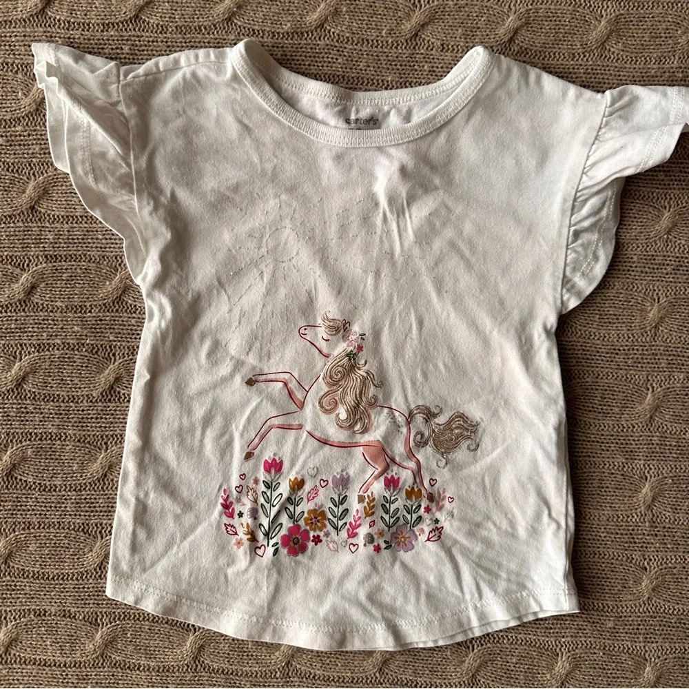 EUC Carter's Baby Girl Tee Shirt, Flower Pony, 18 Months